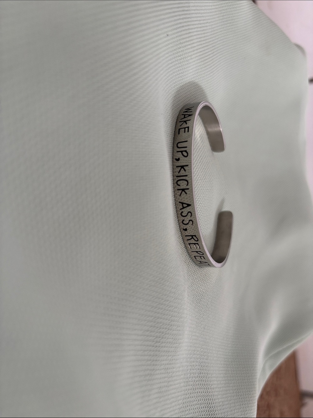 Inspirational Silver Cuff Bracelet - Wake Up, Kick Ass, Repeat